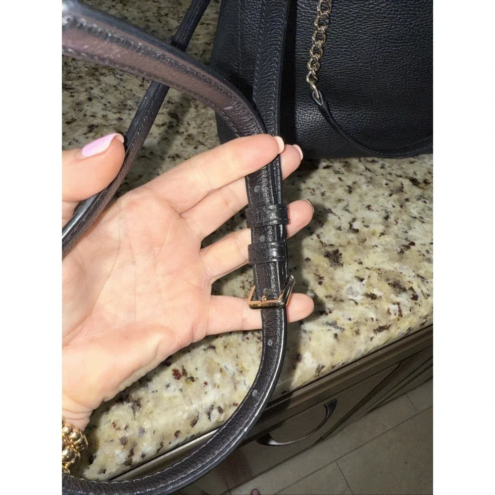 Kate Spade Black Pebbled Leather Silver Chain Handle‎ Satchel Crossbody Bag